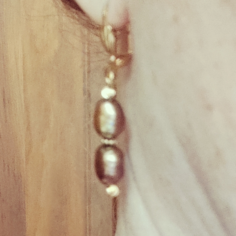 Pearl drop earrings coppery bronze